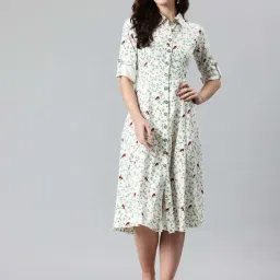Cottinfab Off White Regular Fit Printed Dress-picture-12