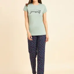 Sweet Dreams Sage Green & Navy Printed Top With Lounge Pants-picture-16