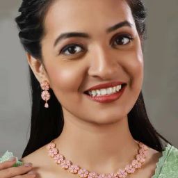 Priyaasi Floral Pink & Golden Necklace & Earring Set-5