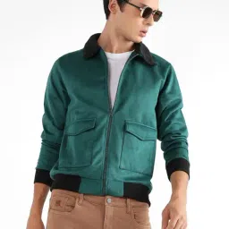 Campus Sutra Forest Green Cotton Regular Fit Jacket-picture-12
