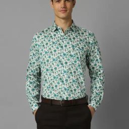 Allen Solly White & Green Cotton Slim Fit Printed Shirt-image-71
