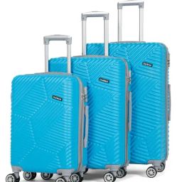 Teakwood Leathers Sky Blue Geometric Large Hard Sided Checked Luggage Set of 3 - 55, 65, 75cm-image-83