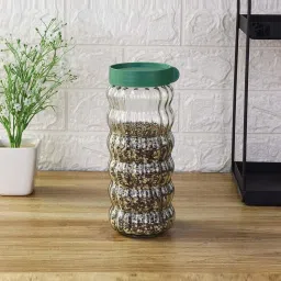 Femora Transparent Glass Storage Jar With Green Lid (1 L) - Set of 4 image 2