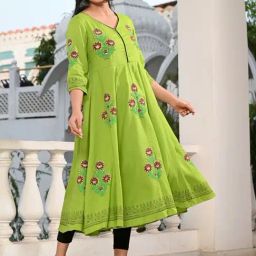 Indi Inside Parrot Green Floral Print Anarkali Kurta-image-17