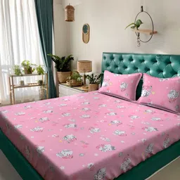 KLOTTHE Pink & Grey Printed Pure Cotton 400 TC King Bedsheet Sets - 2.5 m x 2.25 m-image-78