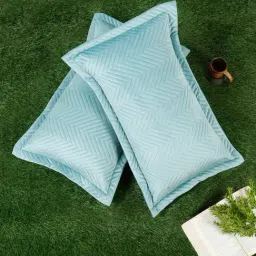 HOSTA HOMES Chevron Blue Velvet Pillow Covers - Pack of 2-5