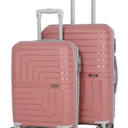 Teakwood Leathers Lkey Rose Gold Textured Medium Hard Sided Checked Luggage Set of 2 - 55, 65cm-image-36