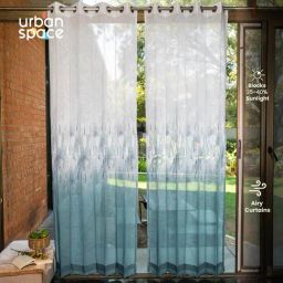 Urban Space Turquoise Polyester Printed Window Curtain with Eyelets & Tieback - Set of 2 (5 ft) image 2