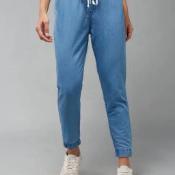 DOLCE CRUDO Blue Denim Regular Fit Mid Rise Joggers-image-33