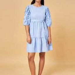 Honey by Pantaloons Blue Cotton Embroidered A-Line Dress-image-65
