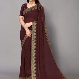 FABMORA Brown Embellished Saree With Unstitched Blouse-picture-18