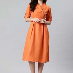 Cottinfab Orange Cotton Regular Fit Dress-image-5