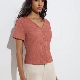 LOV by Westside Dusty Pink Self-Textured Top-5