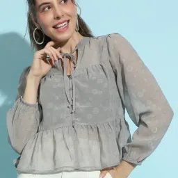 Oxolloxo Grey Self Design Crop Top-image-51