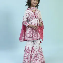 Biba Girls Off-White & Pink Cotton Printed Suit Sets-image-58