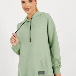 Styli Green Cotton Plain Hoodie-image-30