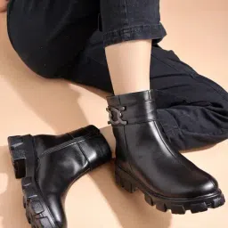 Shoetopia Women's Black Casual Booties-picture-20