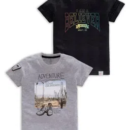 Codez Kids Grey Printed T-Shirt (Pack Of 2)-image-96