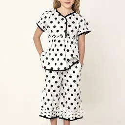 Cherry Crumble Kids Girls Polka Dots Printed Top & Pyjamas Night suit-picture-32