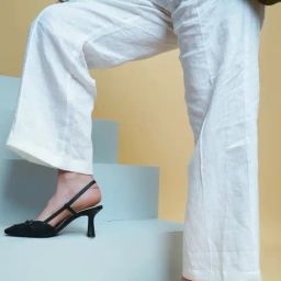 Peach Flores Women's Ophelia Black Sling Back Stilettos-1