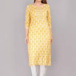 HIGHLIGHT FASHION EXPORT Yellow Cotton Printed Straight Kurta-image-83