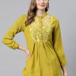 Cottinfab Mustard Self Design Top-image-90