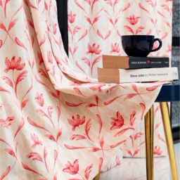 Urban Space White & Red Cotton Water Lily Printed Door Curtain - Set of 2-image-6