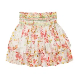 Budding Bees Kids White & Pink Cotton Floral Print Skirt-image-94