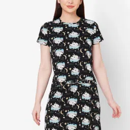 Sweet Dreams Black Cotton Printed Sleep Tee-image-48