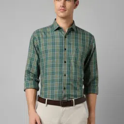 Allen Solly Green Cotton Slim Fit Checks Shirt-picture-44
