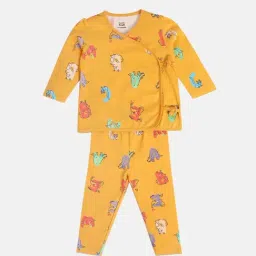 MINIKLUB Girls Yellow Cotton Printed Full Sleeves Top And Bottom-image-66