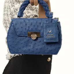 Hidesign Blue Textured Medium Satchel Handbag-17