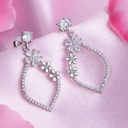 Zavya Floral Radiance Rhodium-Plated 925 Sterling Silver Drop Earrings-image-94