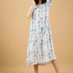 The Kaftan Company White Printed Night Dress-image-46