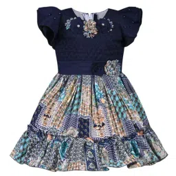 Wish Karo Kids Navy Blue Applique Frock-image-42