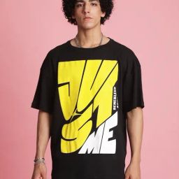 Bene Kleed Black Printed Drop-Shoulder Sleeves T-Shirt-image-98