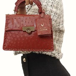 Hidesign Red Textured Medium Satchel Handbag-21