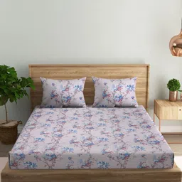 MARK HOME Pink Floral Cotton 144 TC Queen Bedsheet with 2 Pillow Covers-2.74 m x 2.23 m-image-71