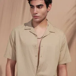 HIGHLANDER Relaxed Fit Textured Cuban Collar Cotton Casual Shirt-picture-5