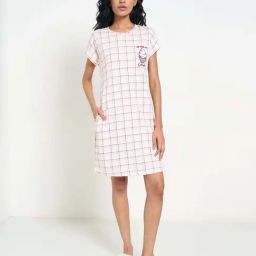 Dreamz By Pantaloons Almost Mauve Regular Fit Checked Night Dress-picture-31