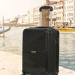 Teakwood Leathers Black Striped Small Hard Sided Cabin Trolley-image-49