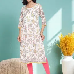 Aurelia Cream Polyester Floral Kurti-picture-43
