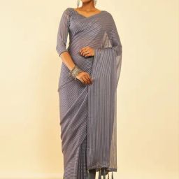 Soch Grey Striped Saree With Unstitched Blouse-image-13