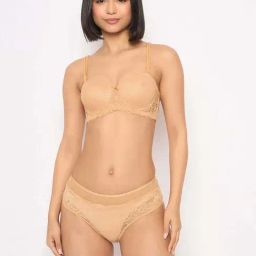 Clovia Beige Regular Fit Self Pattern Bra Panty Set-picture-4