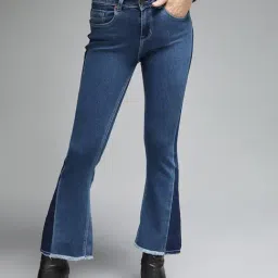 High Star Blue Cotton Regular Fit High Rise Jeans-image-65