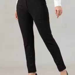 FITHUB Black Regular Fit High Rise Trousers-image-35