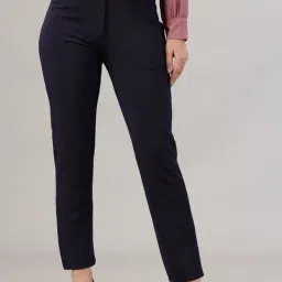 FITHUB Navy Regular Fit High Rise Trousers-image-66