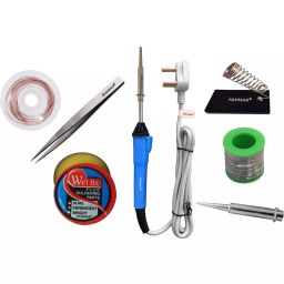 Fadman Basic Complete Part Type-7 Soldering Iron Kit, Solder Wire, Soldering Paste Flux, Soldering Iron Stand, Tweezer, Desoldering Wick, Soldering Bit, Soldering Iron 25 W Simple (Flat Tip)-32