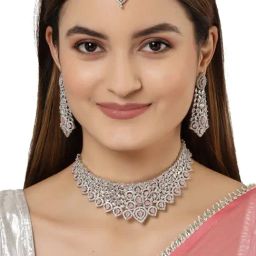 Karatcart American Diamond Studed Pink Choker Necklace Set-41