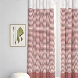 Fabindia Home Tejal Red & White Cotton 9 ft Long Door Curtain-image-82